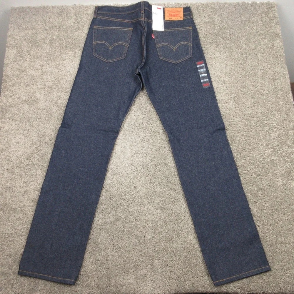 Levis Jeans Mens 32x32 Blue 505 Regular Straight Rigid Raw Denim Pants NEW Y2K